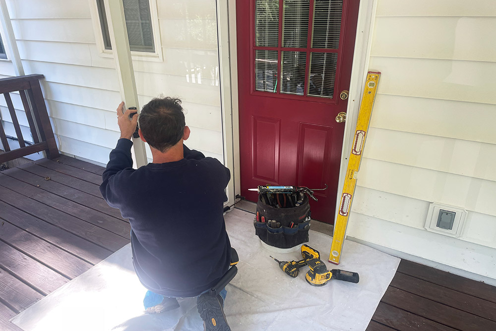 Professional handyman performing home repair